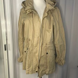 Tan colored 100%cotton hooded utility jacket size L